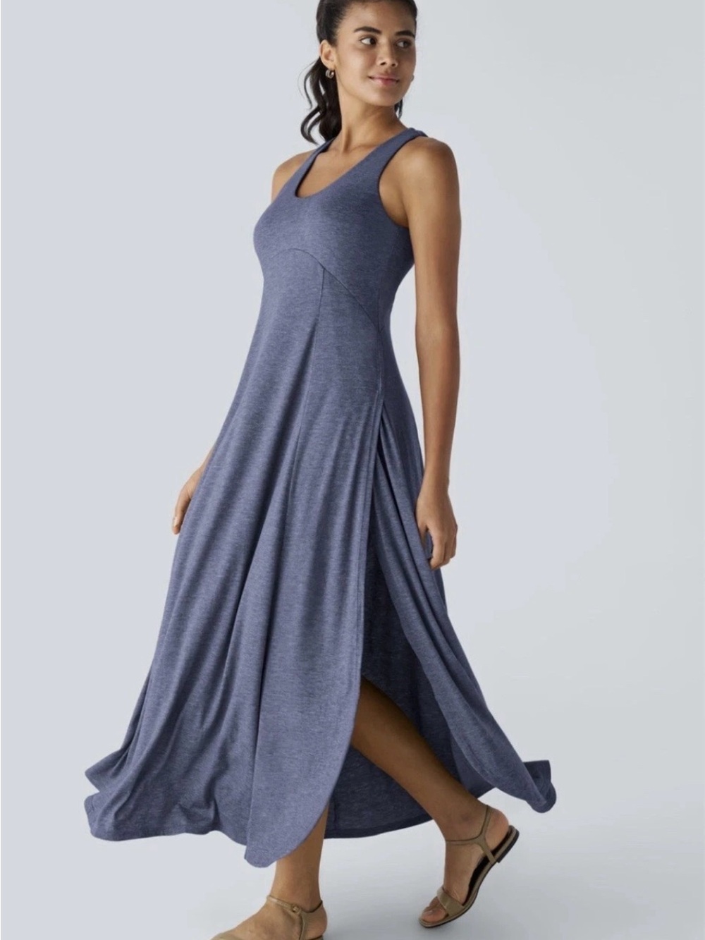 HALARA Blue V-Neck Sleeveless Maxi Dress Indigo color size Large - Picture 7 of 8